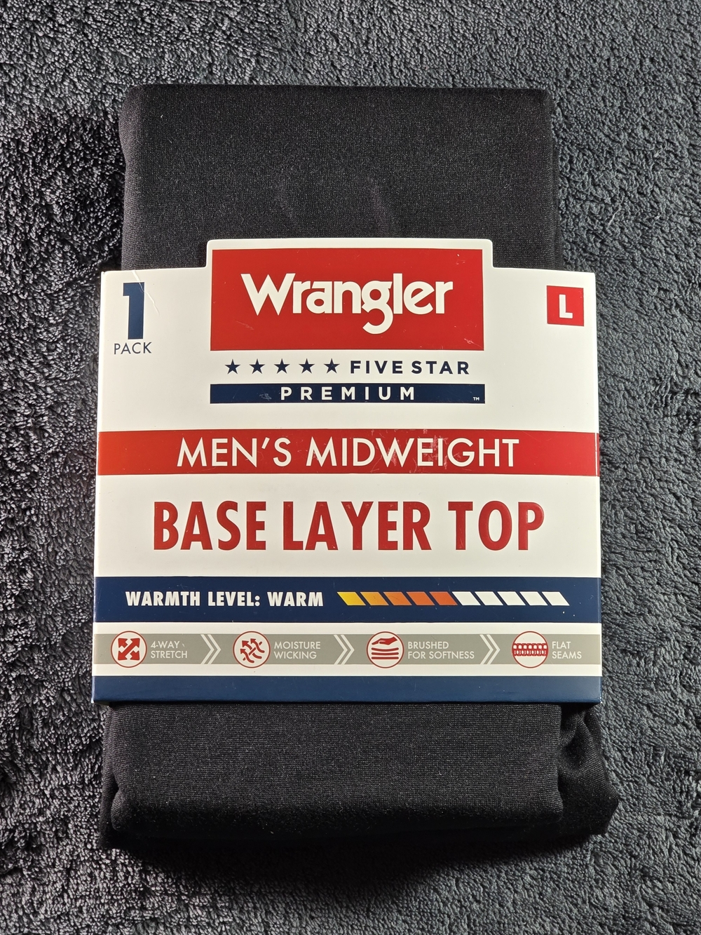 Wrangler Men’s Midweight Base Layer Top - Black - Size L